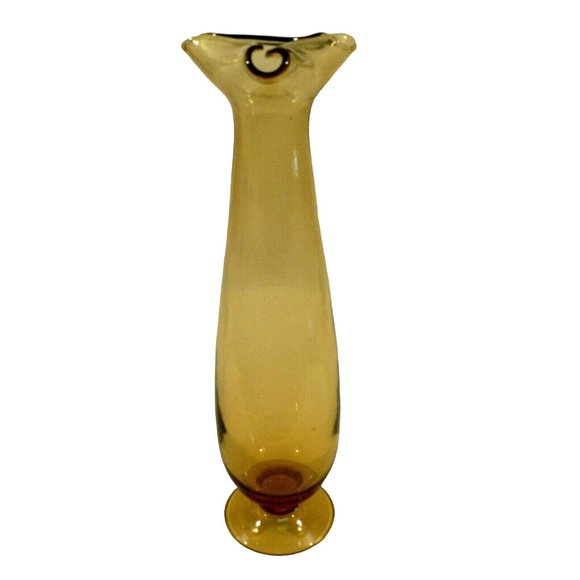 Vase Art Glass Gold Yellow Tall Folded Lip top Mid-Century - Picture 2 of 12